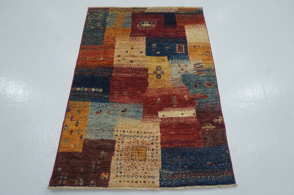 3x5 Tribal Gabbeh Red Nomadic Afghan Hand knotted wool Area Rug - Yildiz Rugs