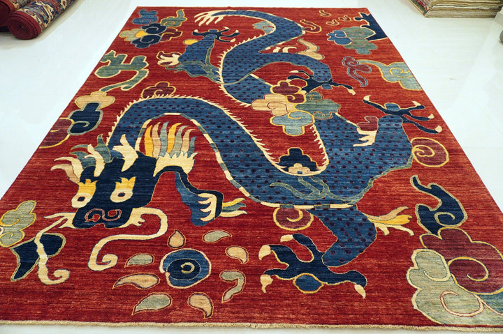 9x12 Red Dragon Chinese Style Afghan Hand knotted Wool Area Rug