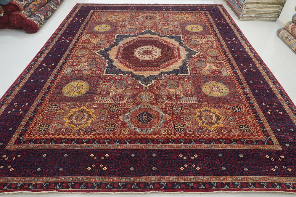 12x15 Deep Red Mamluk Turkish Hand knotted Wool Medallion Rug - Yildiz Rugs