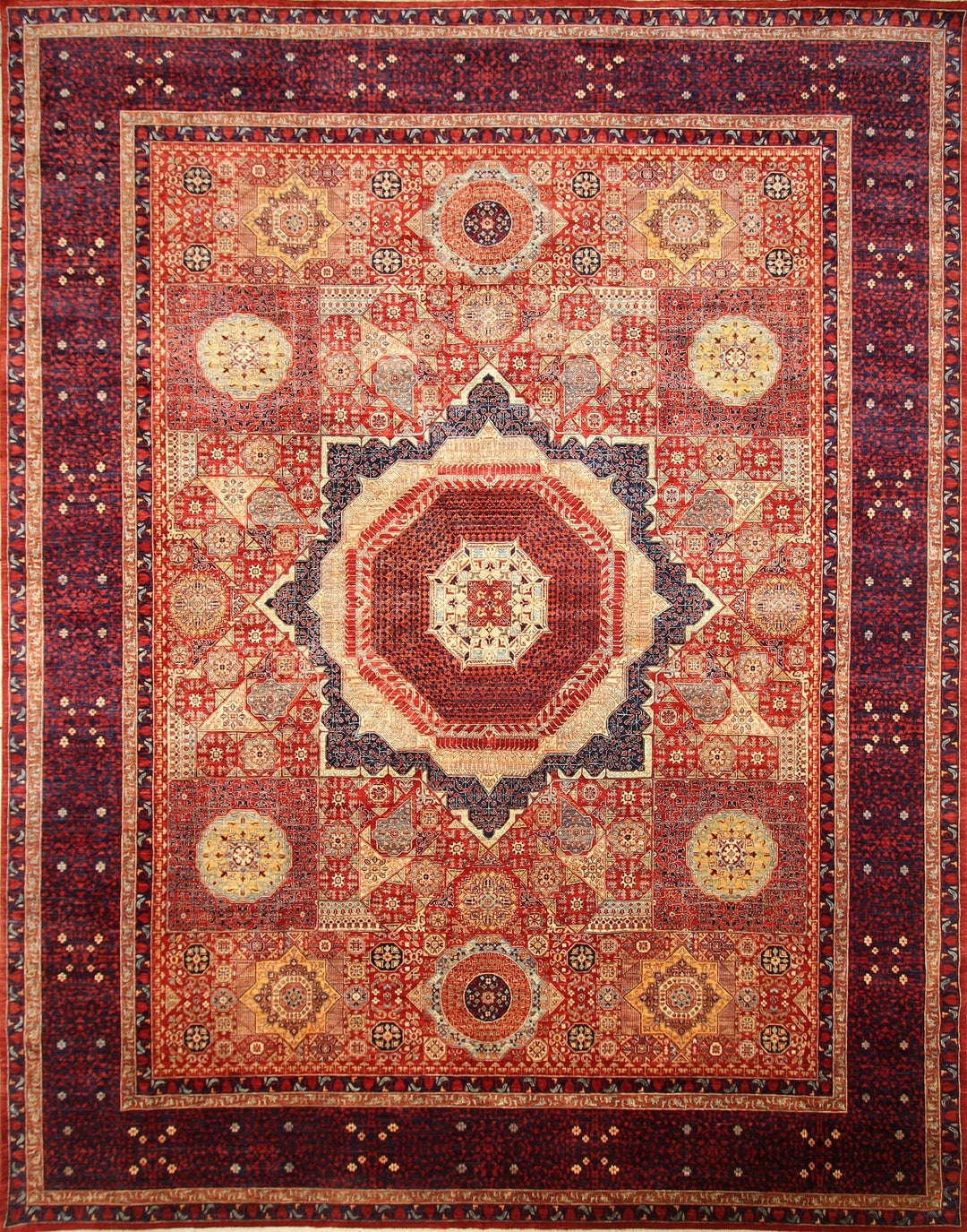 12x15 Deep Red Mamluk Turkish Hand knotted Wool Medallion Rug - Yildiz Rugs