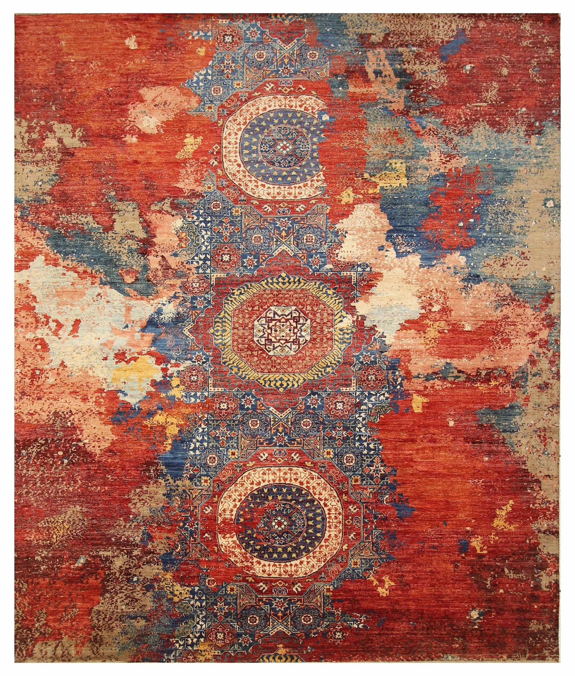 8x10 Blue Modern Mamluk Hand knotted Wool Abstract Medallion Area Rug - Yildiz Rugs