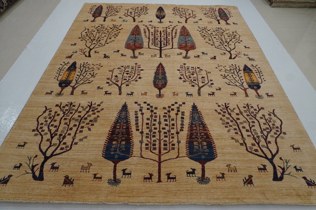 8x10 Beige Gabbeh Tree of Life Afghan hand knotted Rug