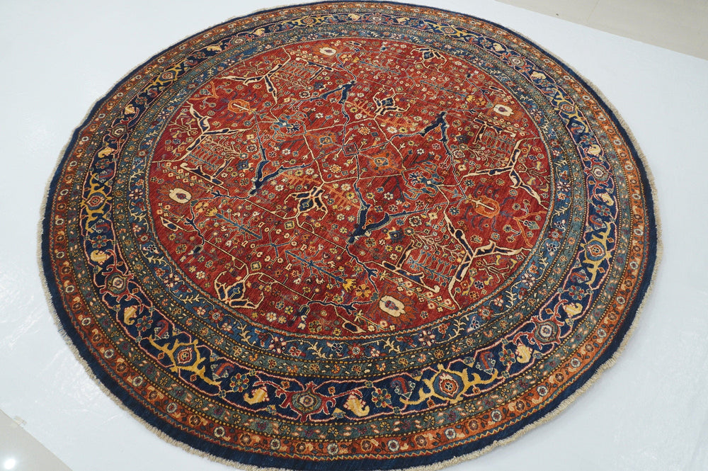 9x9 Red Bidjar Afghan Hand knotted Oriental Round Area Rug - Yildiz Rugs