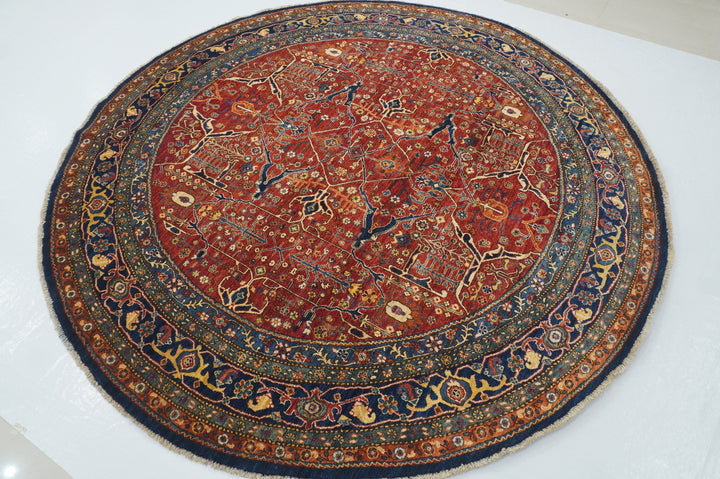 9x9 Red Bidjar Afghan Hand knotted Oriental Round Area Rug - Yildiz Rugs