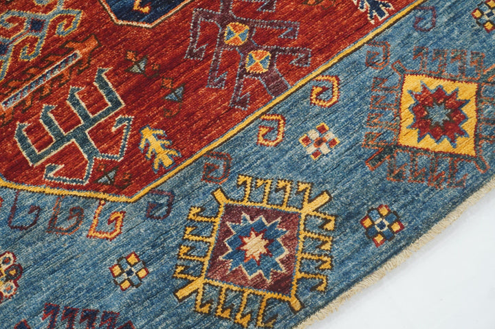 4x10 Blue Kazak Tribal Caucasian Afghan Hand knotted Wide Runner Rug - Yildiz Rugs