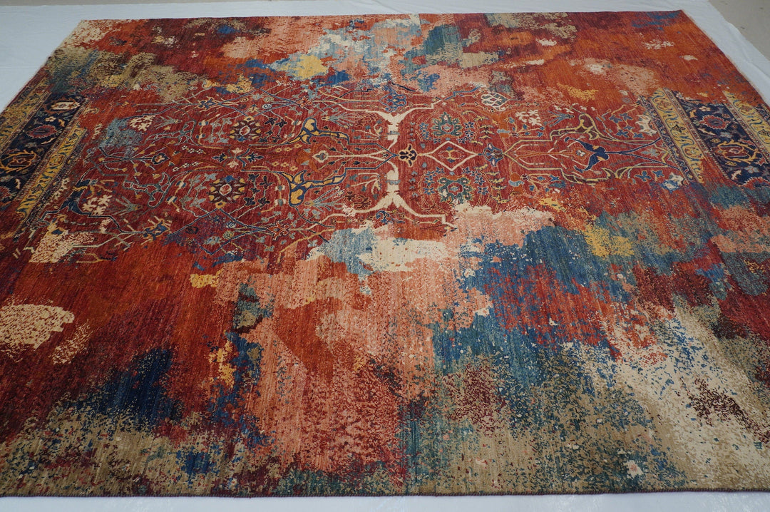 9x12 Red Modern Bidjar Afghan Hand knotted Wool Abstract Area Rug