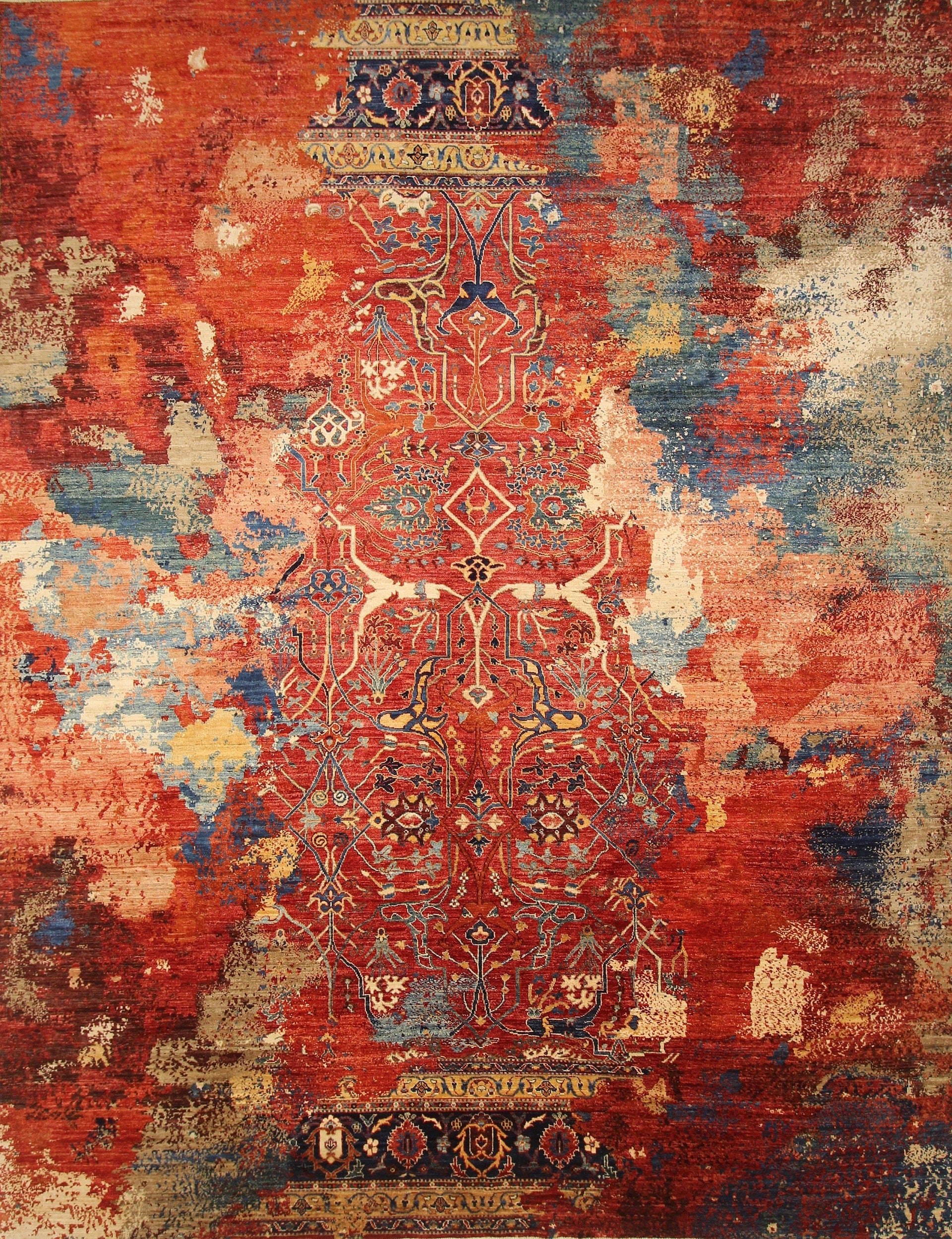 9x12 Red Modern Bidjar Afghan Hand knotted Wool Abstract Area Rug - Yildiz Rugs