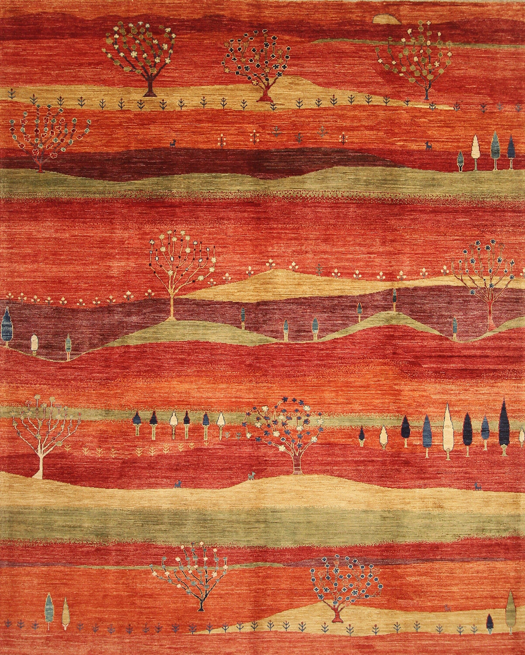 8x10 Gabbeh Red Orange Tribal Landscape Afghan Hand knotted Area Rug