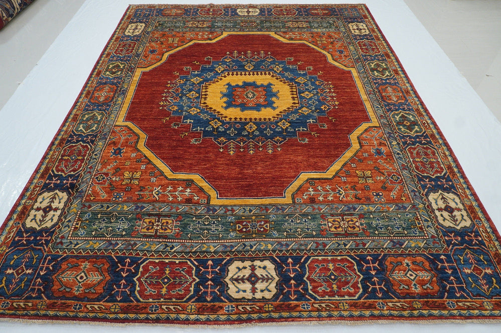 8x10 Red Heriz Afghan Hand knotted Wool Oriental Medallion Rug - Yildiz Rugs