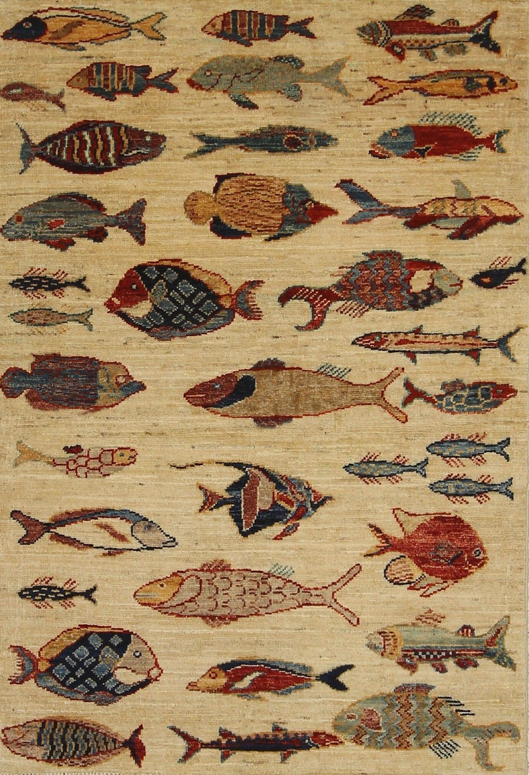 3x4 Beige Fish Gabbeh Afghan Hand knotted Wool Accent Rug