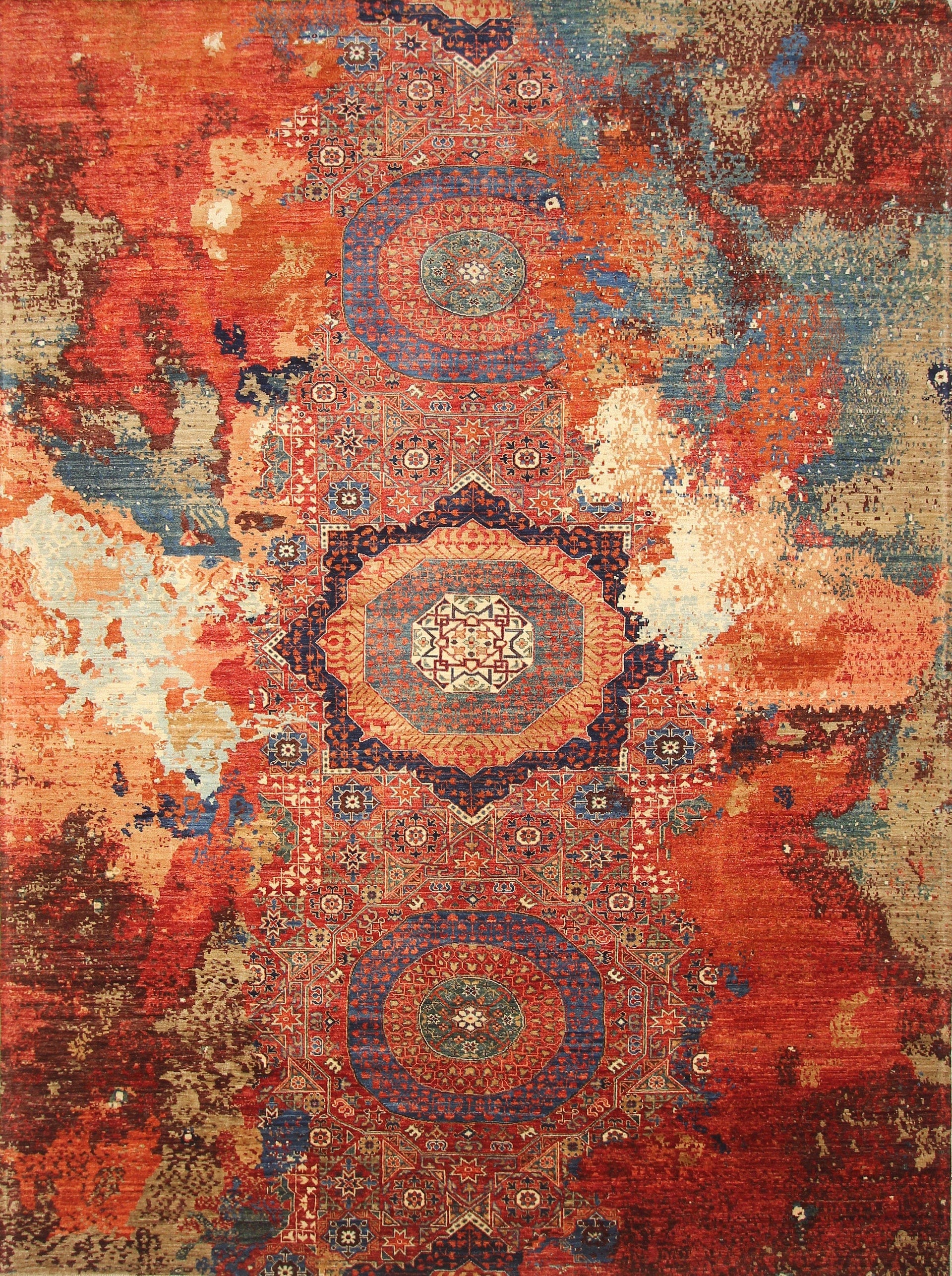 9x12 Red Modern Mamluk Turkish Hand knotted Wool Abstract Area Rug - Yildiz Rugs