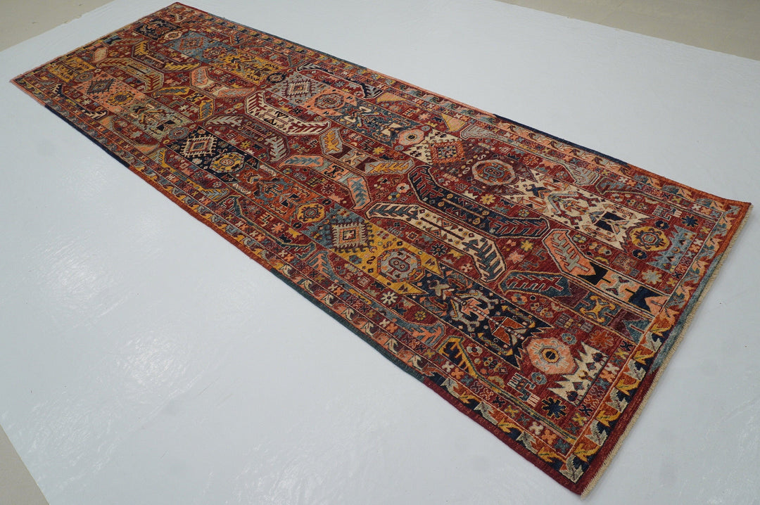 12 ft Red Baluch Tribal Afghan Hand knotted Wide Runner Rug - Yildiz Rugs