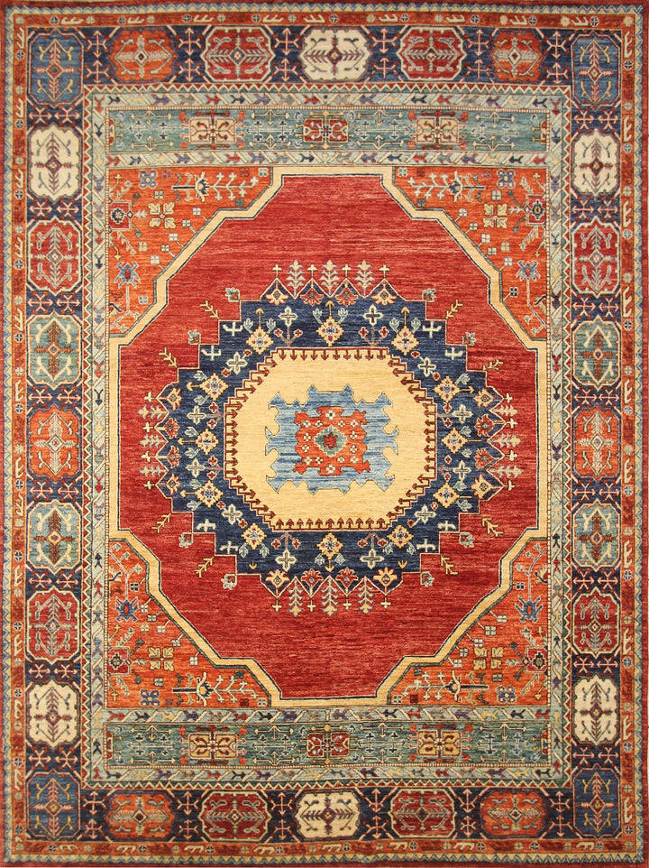 9x12 Red Heriz Medallion Afghan Hand Knotted Wool Geometric Rug - Yildiz Rugs