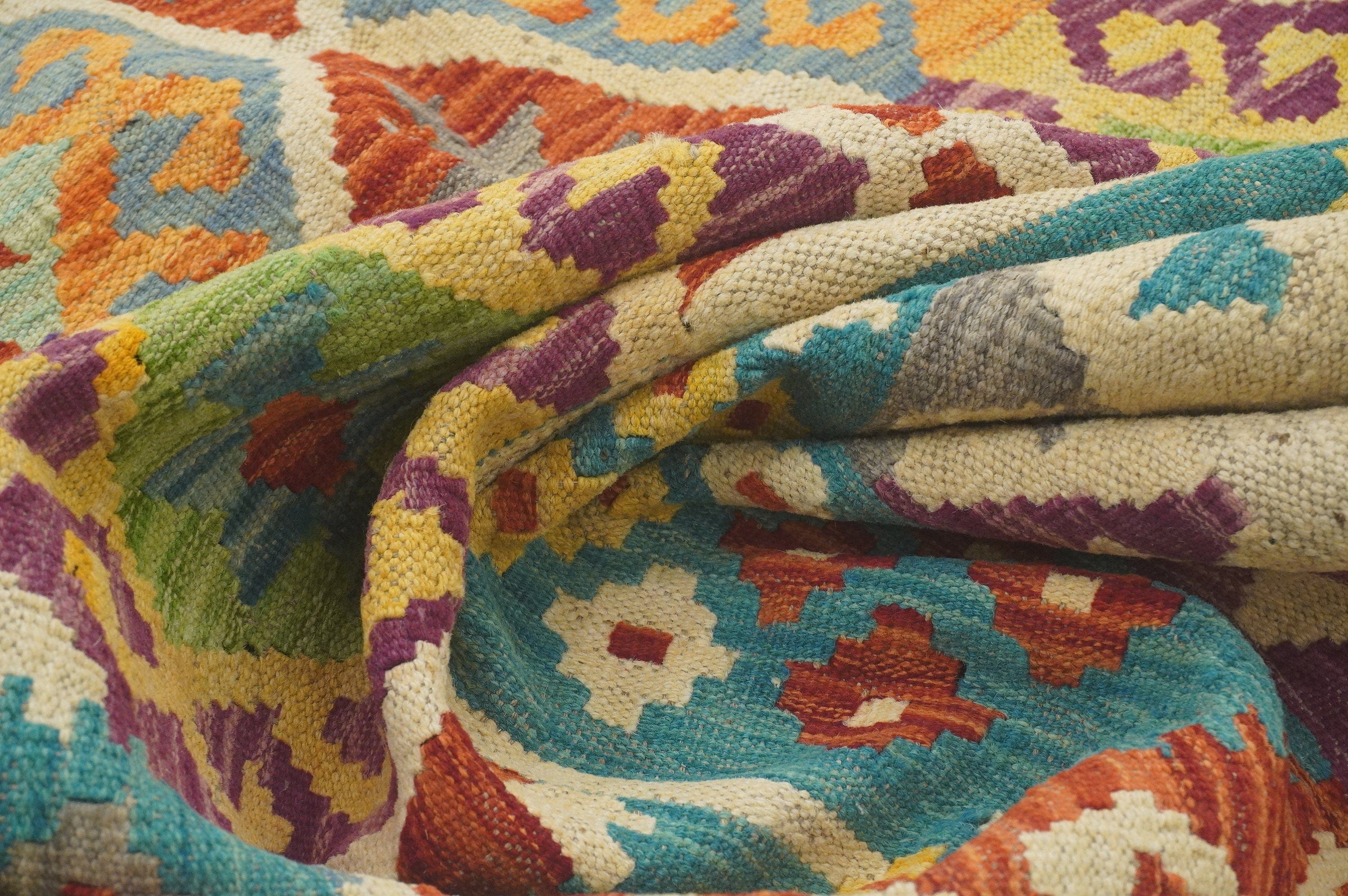 8'6x11'0 Beige Afghan Hand Woven Veg dyes Wool Bohemian Kilim Area Rug - Yildiz Rugs