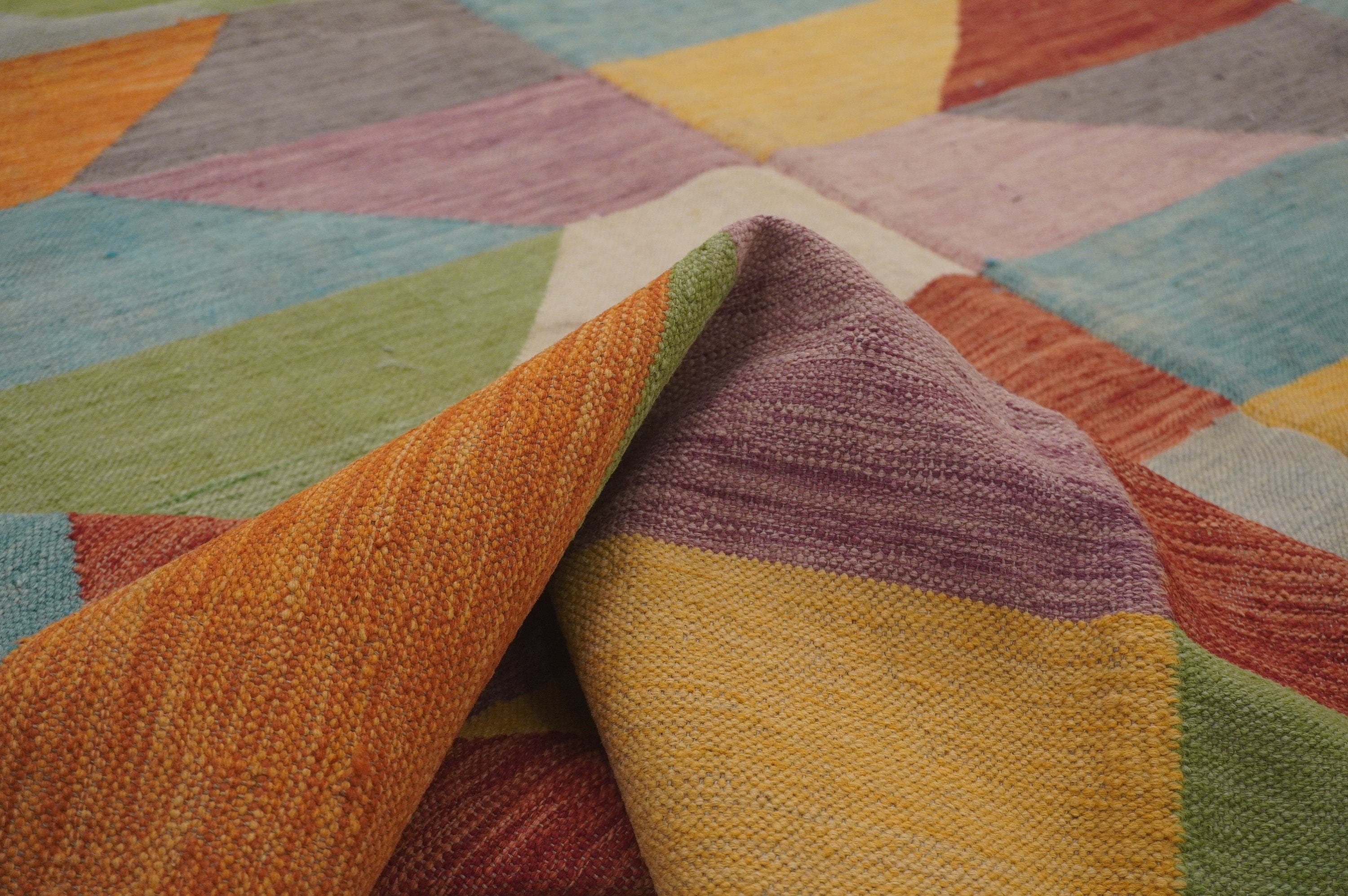 8'5x11'4 Modern Multicolor Afghan Hand Woven Wool Kilim Area Rug - Yildiz Rugs