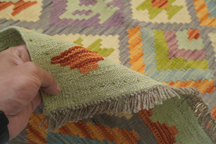 8'4x11'1 Gray Afghan Hand Woven Wool Bohemian Kilim Area Rug