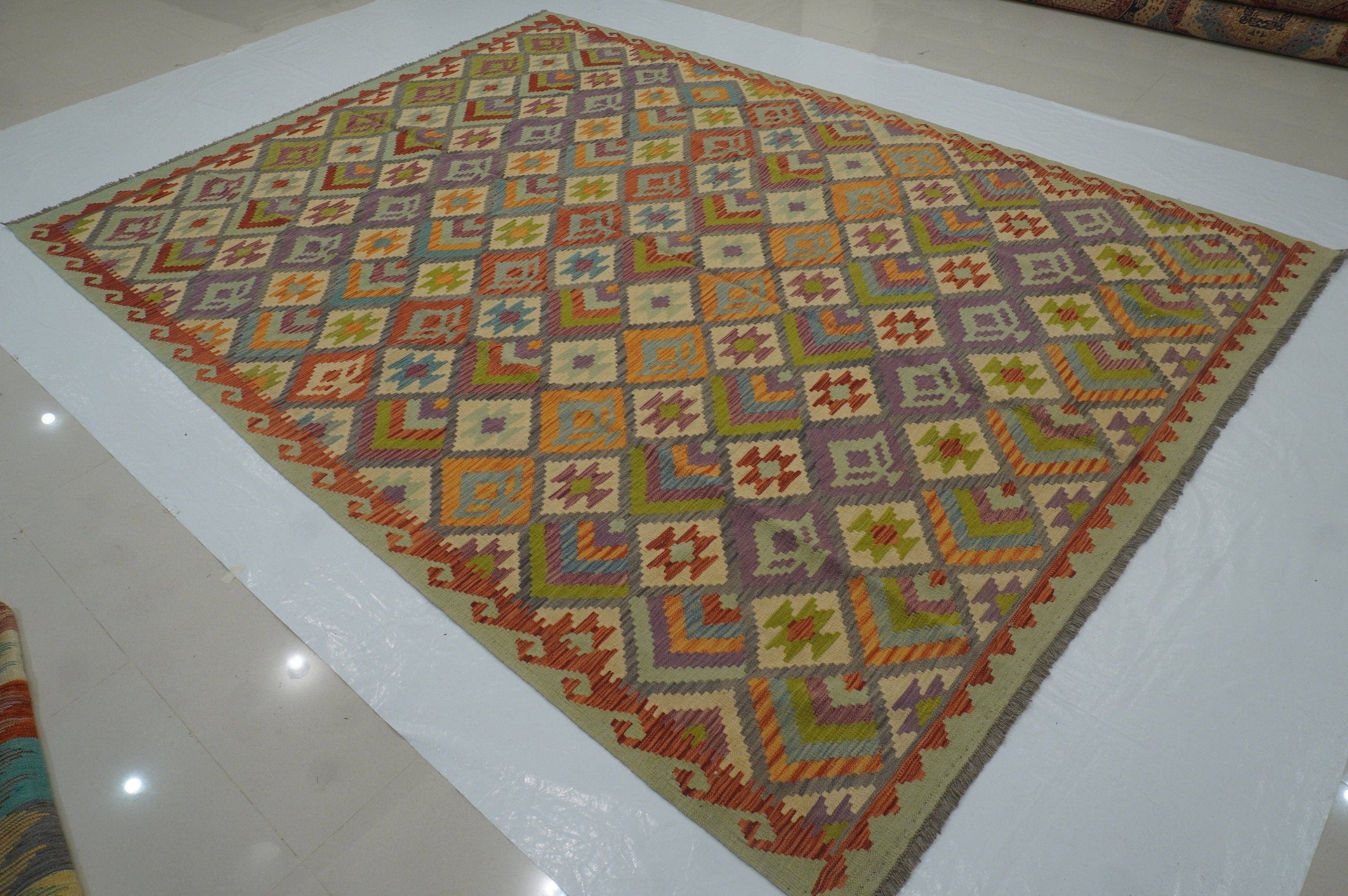 8'4x11'1 Gray Afghan Hand Woven Wool Bohemian Kilim Area Rug - Yildiz Rugs