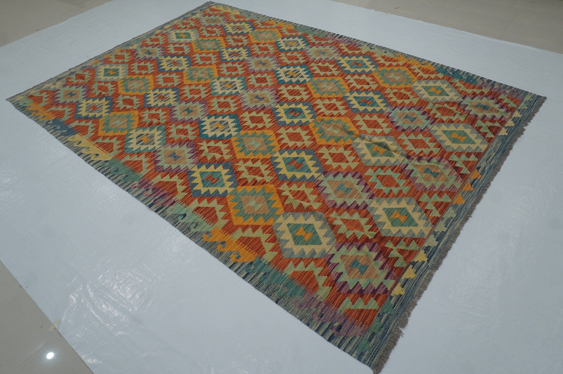 7x10 Boho Rusty Orange Afghan Hand Woven Wool Oriental Kilim Area Rug - Yildiz Rugs