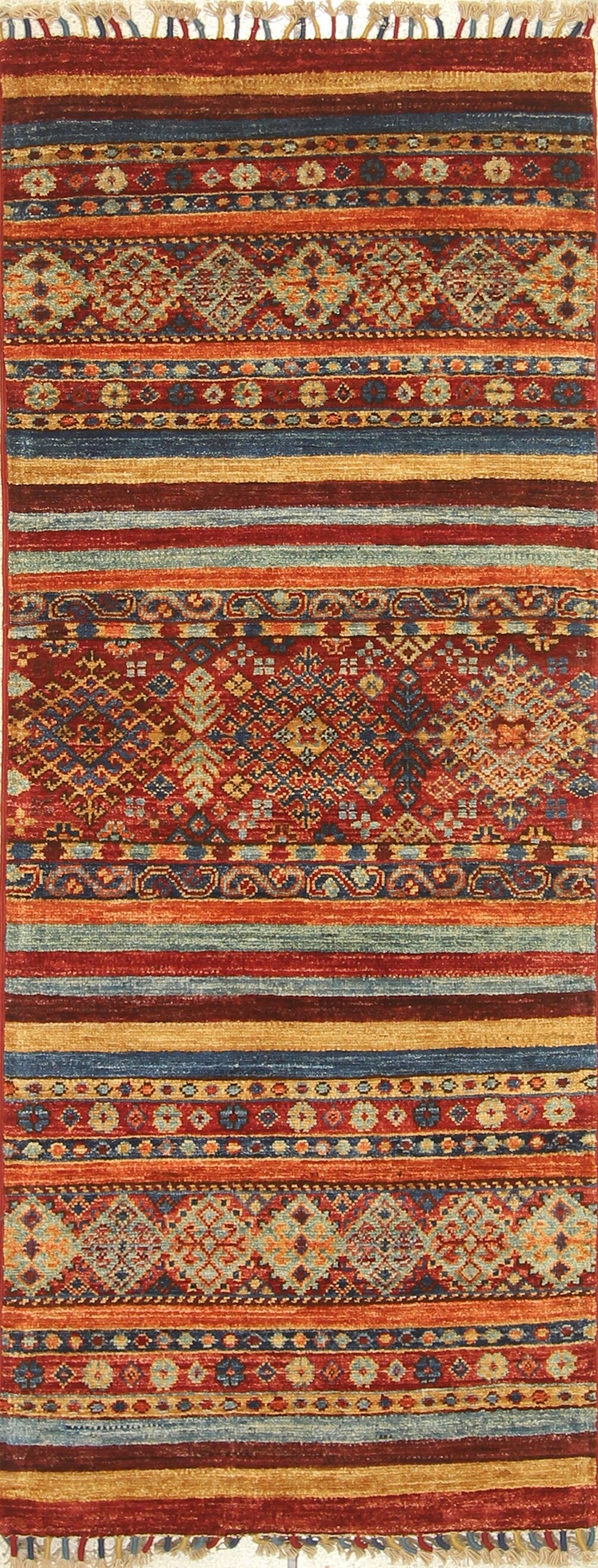 6 ft Tribal Red Multicolor Afghan hand knotted Narrow Runner Rug