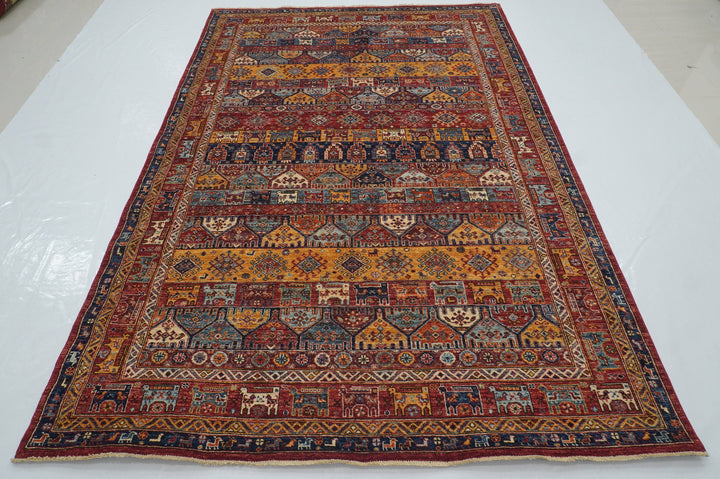 6x9 Tribal Gabbeh Red Afghan Hand Knotted wool Animal Rug