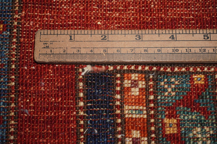 16 ft Turkish Red Bohemian Striped Hand knotted Boho Runner Rug