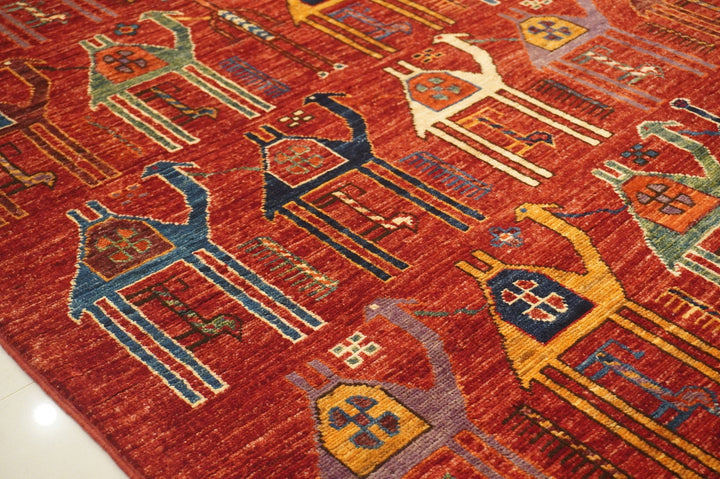 Red Train Rug 6x9 Camel Train Red Gabbeh Afghan Hand knotted Veg dyes wool Area Rug
