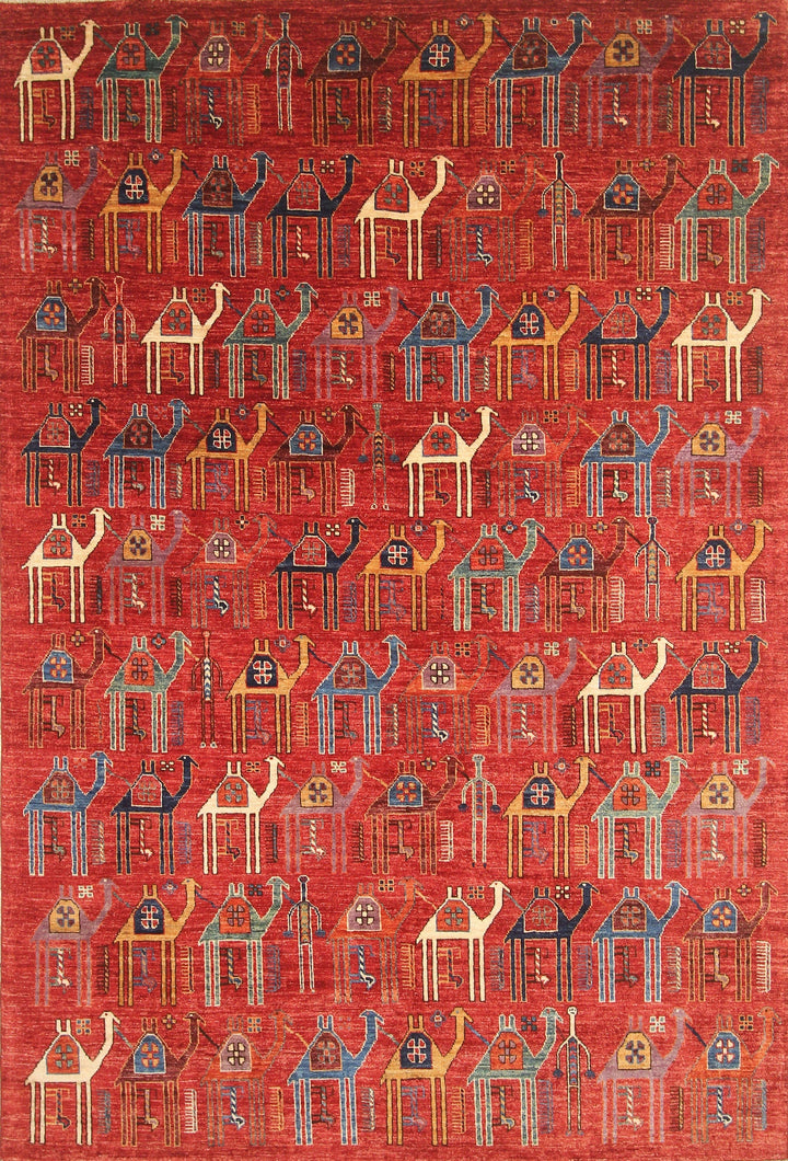 Red Train Rug 6x9 Camel Train Red Gabbeh Afghan Hand knotted Veg dyes wool Area Rug