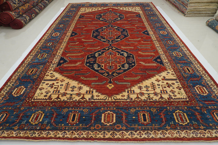 10x16 Heriz Red Afghan Hand knotted Wool Oriental Medallion Area Rug - Yildiz Rugs