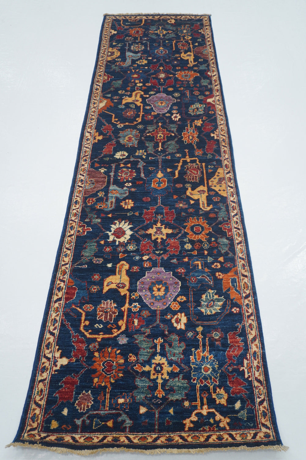 10 ft Bidjar Navy Blue Afghan Hand knotted Oriental Runner Rug - Yildiz Rugs