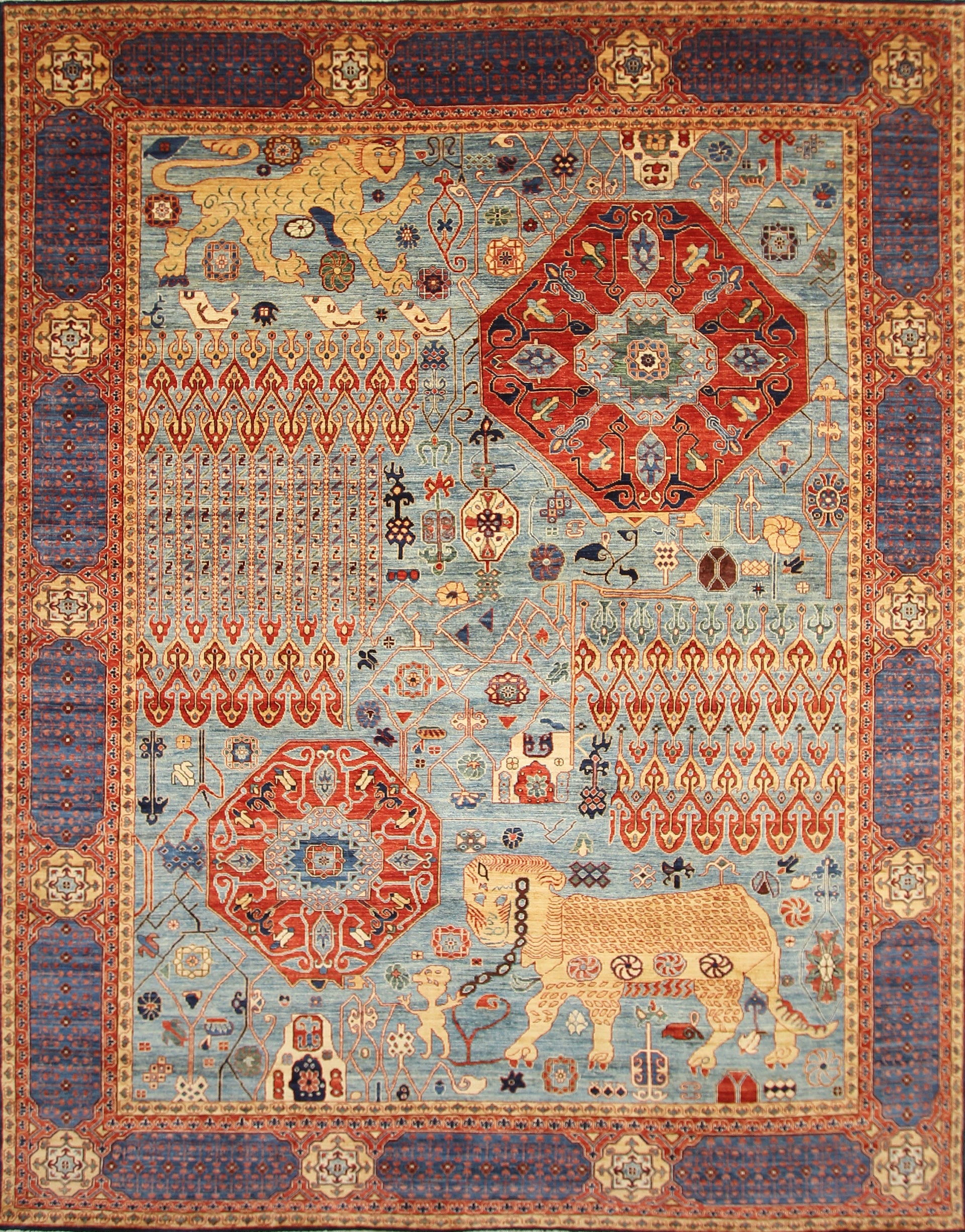 9x12 Tribal Gabbeh Blue Qashqai Afghan Hand Knotted Rug - Yildiz Rugs