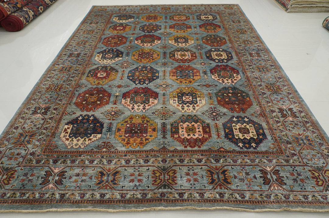 9x12 Baluch Blueish Gray Afghan Hand knotted Bohemian Rug