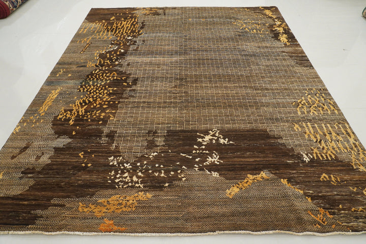 8x10 Brown Modern Afghan Hand knotted Abstract Rug - Yildiz Rugs