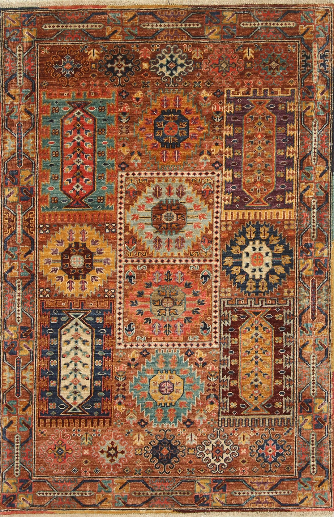 3x5 Brown Baluch Tribal Afghan Hand knotted Bohemian Area Rug - Yildiz Rugs