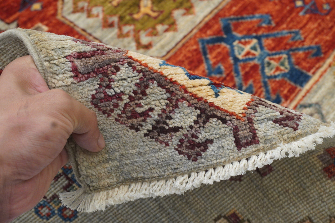 4x13 Kazak Blueish Gray Afghan Hand knotted Wool Wide Runner Rug