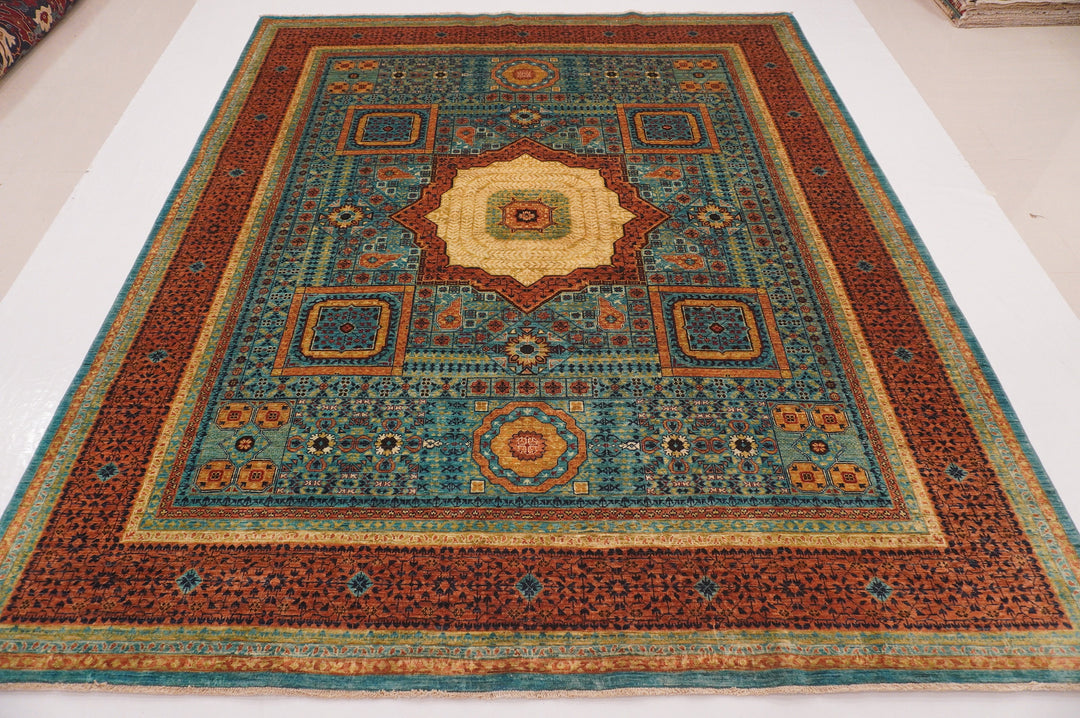 8x10 Turquoise Blue Mamluk Hand knotted Medallion Turkish Rug - Yildiz Rugs