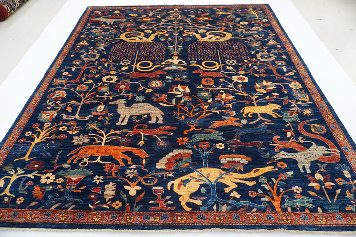 8x10 Tribal Navy Blue Afghan Nomadic Gabbeh Hand Knotted Rug - Yildiz Rugs