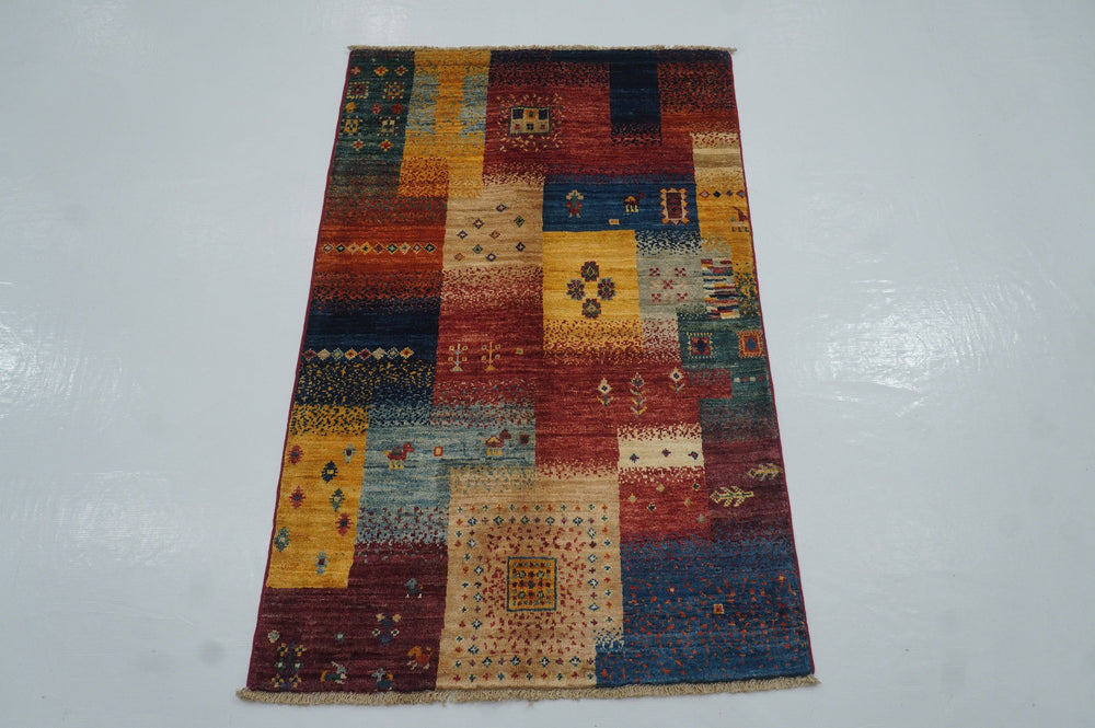 3x4 Nomadic Gabbeh Multicolor Tribal Hand knotted Area Rug - Yildiz Rugs