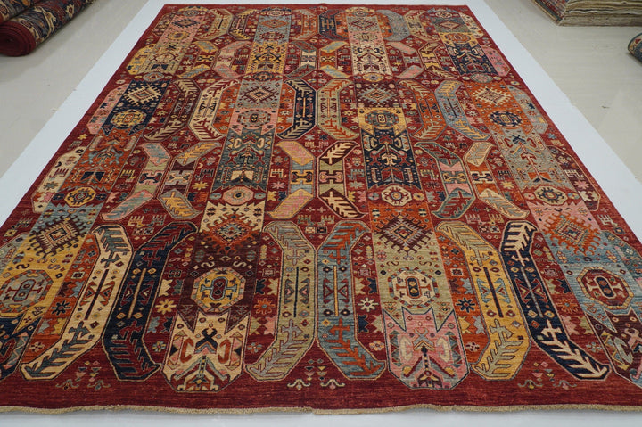 9x12 Red Baluch Samarkand Afghan Hand Knotted wool Tribal Rug