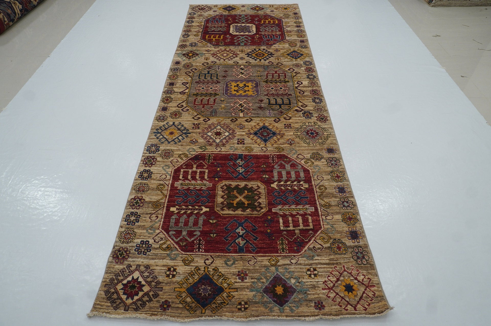 4x11 Kazak Undyed Gray Tribal Afghan Hand knotted Wide Runner Rug - Yildiz Rugs