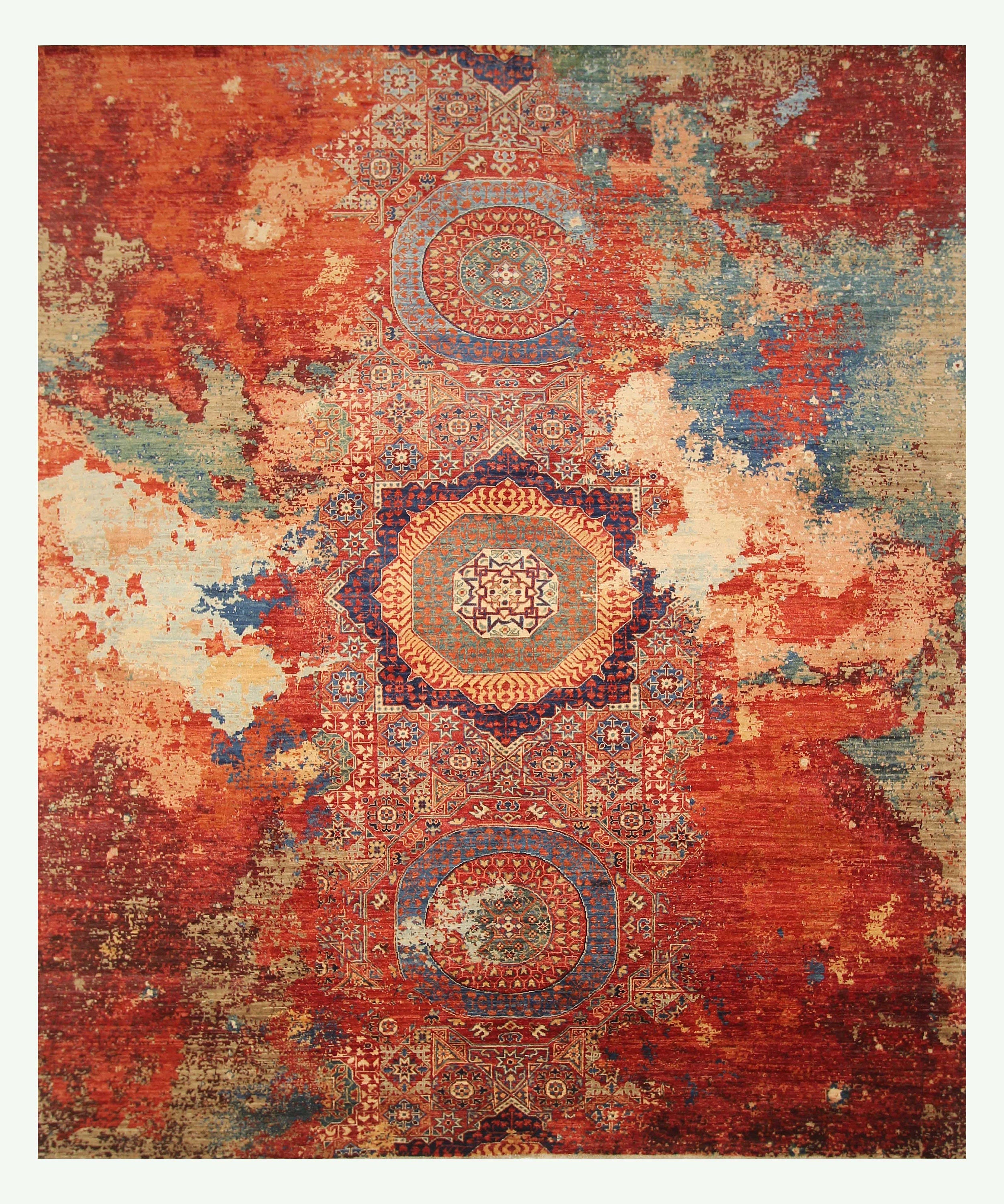 8x10 Red Modern Mamluk Hand knotted Turkish Medallion Area Rug - Yildiz Rugs
