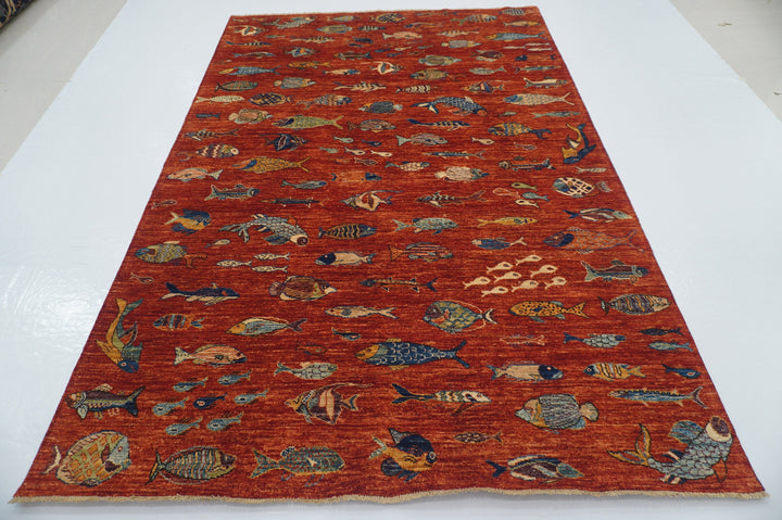 6x9 Red Fish Gabbeh Afghan Hand knotted Area Rug - Yildiz Rugs