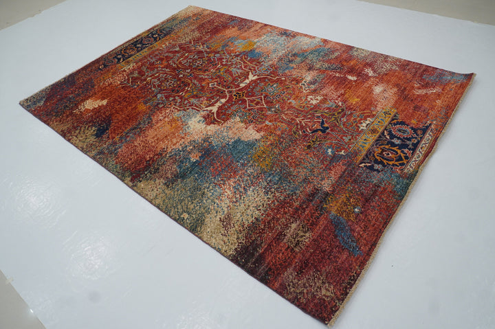 6x8'2 Red Modern Bidjar Abstract Hand knotted Area Rug