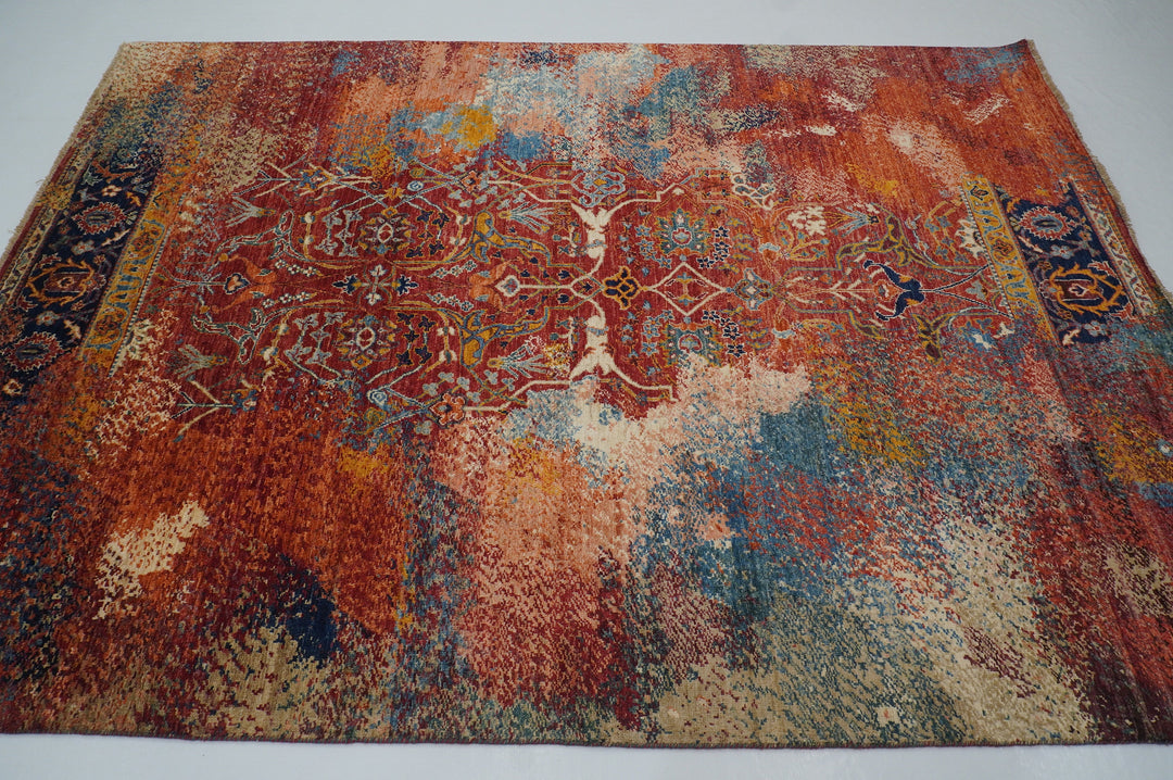 6x8'2 Red Modern Bidjar Abstract Hand knotted Area Rug