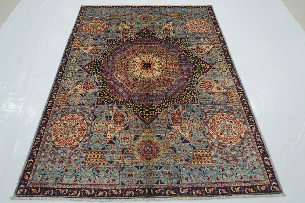 5x7 Blue Mamluk Turkish Hand knotted wool Medallion Area Rug - Yildiz Rugs