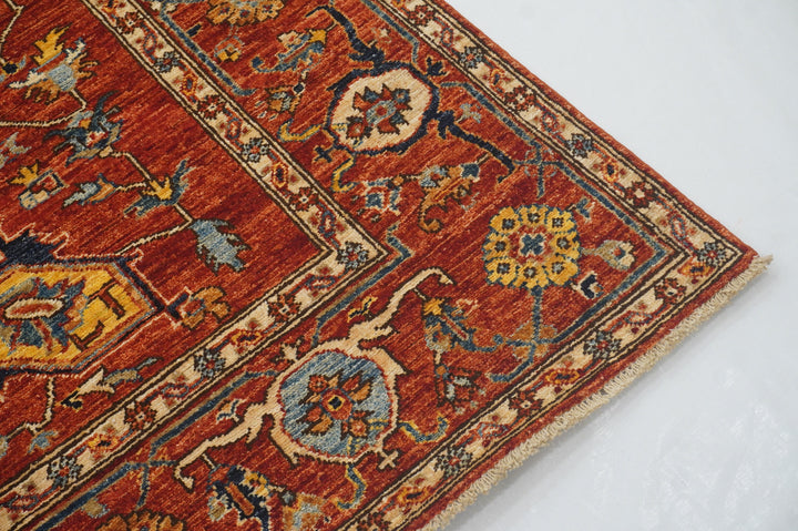 8x10 Heriz Rusty Red Afghan Hand knotted Wool Oriental Medallion Rug - Yildiz Rugs