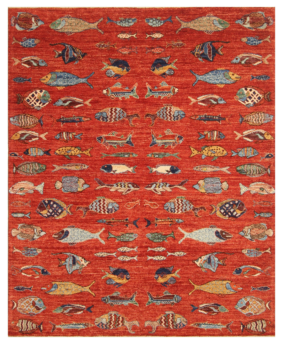 SOLD 5x7 Fish Gabbeh Rusty Red Afghan Hand Knotted Wool Rug