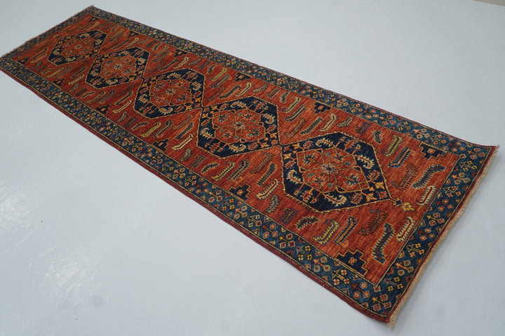 10 ft Heriz Rusty Red Afghan Hand knotted Oriental Runner Rug