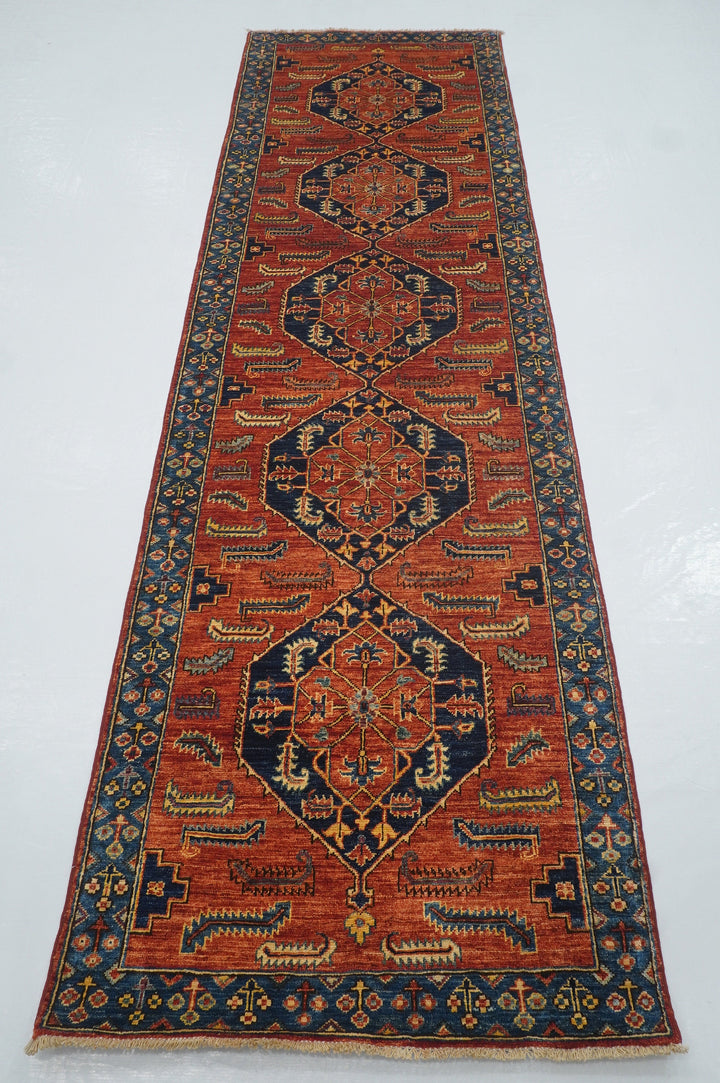 10 ft Heriz Rusty Red Afghan Hand knotted Oriental Runner Rug