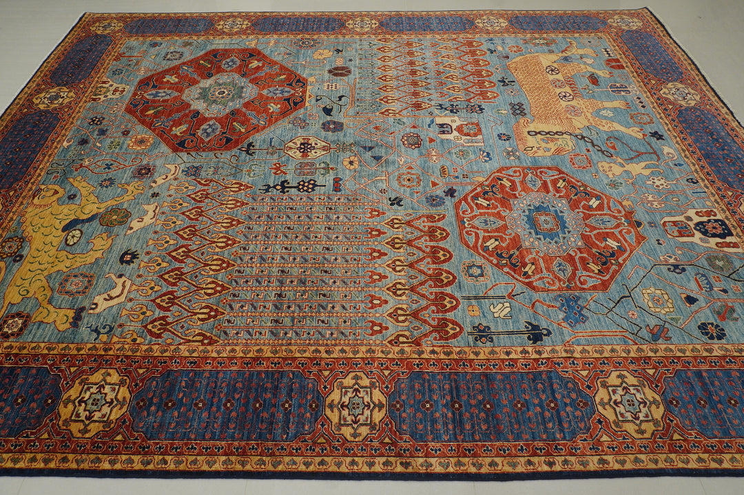 9x12 Tribal Gabbeh Blue Qashqai Afghan Hand Knotted Rug - Yildiz Rugs