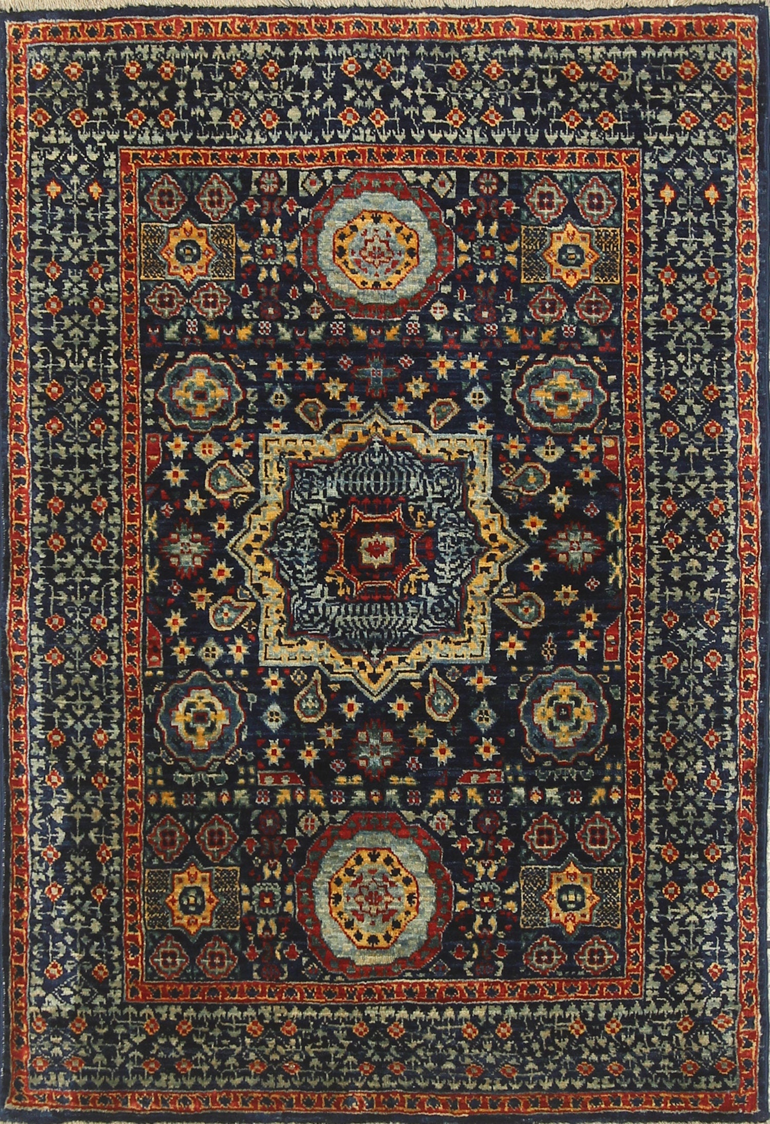 3x4 Navy Blue Mamluk Hand knotted Turkish Medallion Rug - Yildiz Rugs